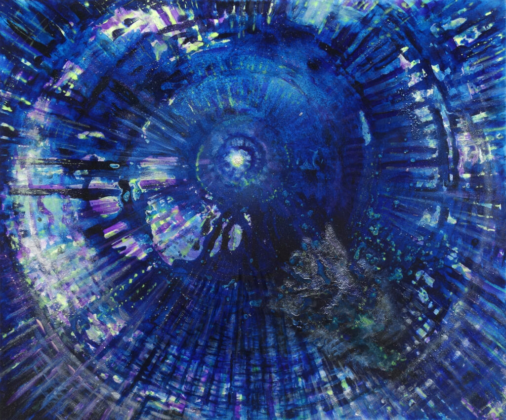Abstraktes blaues Nachtmotiv „Inneres Nachtlicht“ von Barbara Meissner – Artwork zum Musikstück „Mond“ aus dem Album „Kosmische Resonanzen“.