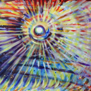 Abstrakte Lichtkomposition „Inneres Licht 2“ von Barbara Meissner – farbige Strahlen aus einem Zentrum, Artwork zum Album „Kosmische Resonanzen“.